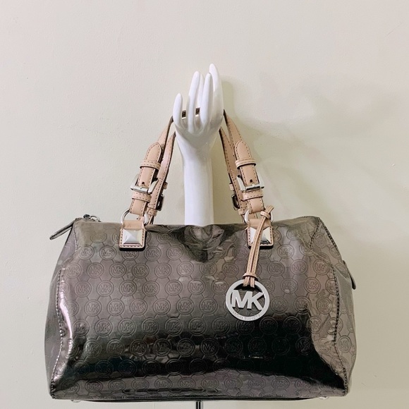 Michael Kors Metallic Medium Grayson Monogram Satchel - Picture 12 of 14